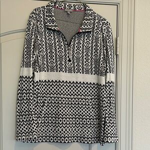 T by Talbots Fine Knit Sweater Black/ White Quarter Zip Pullover Top